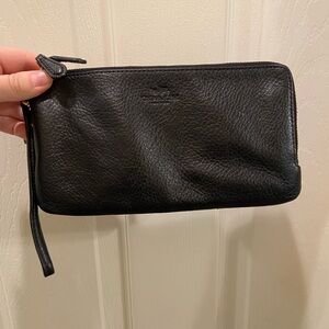 Coach Black Leather Double Corner Zip Wristlet